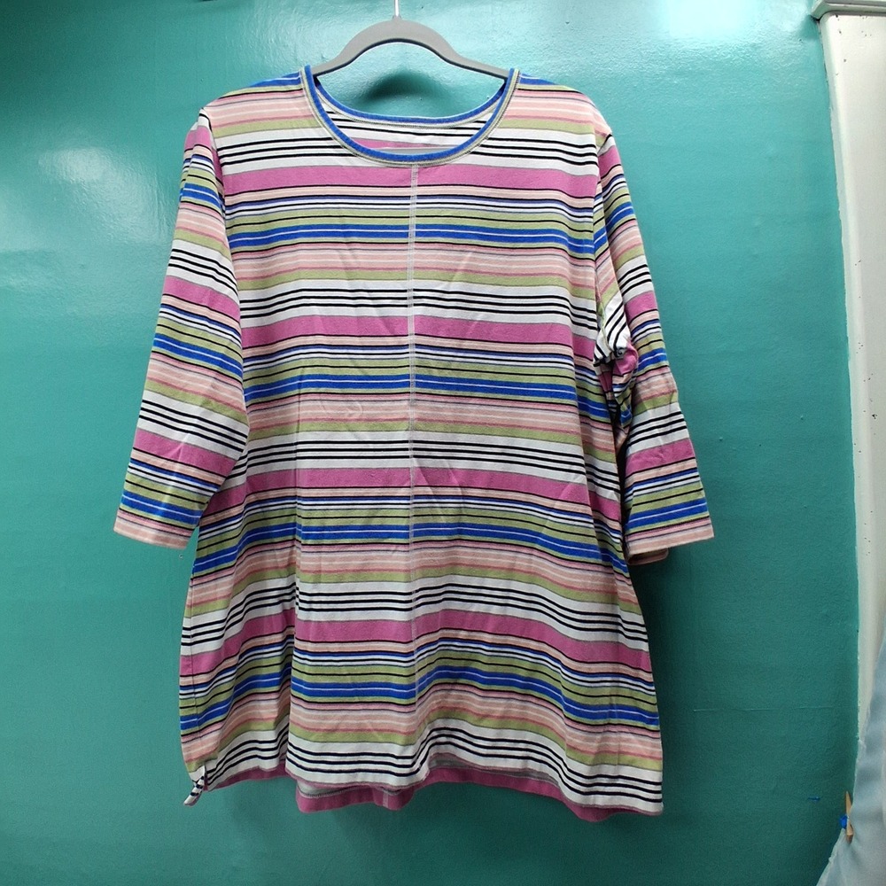 D&Co. Active 1X Multicolor Striped 3/4 Sleeve Crew Neck Tunic Top Z182